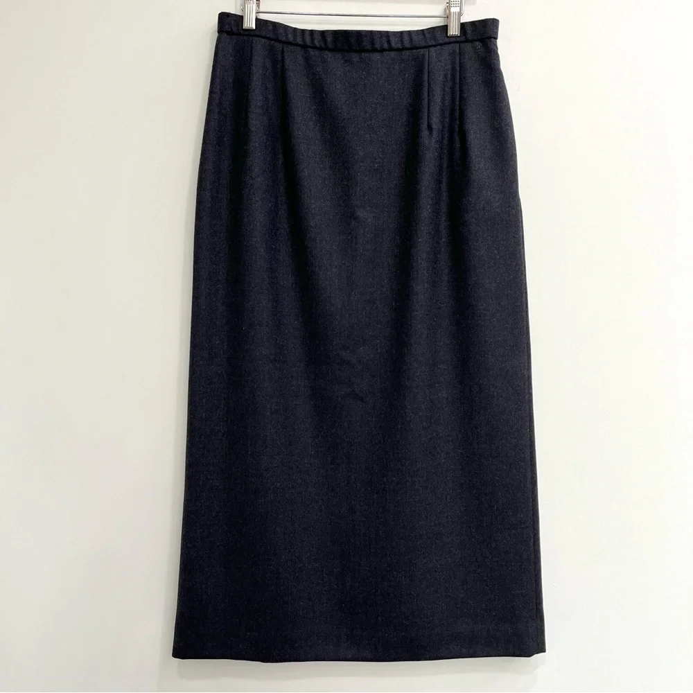 Vintage Pendleton wool midi maxi pencil skirt charcoal gray pockets modest 12